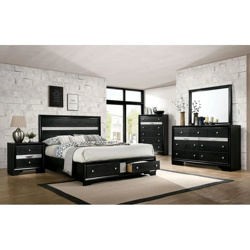 Contemporary Queen Bed With Solid Wood Storage Bed