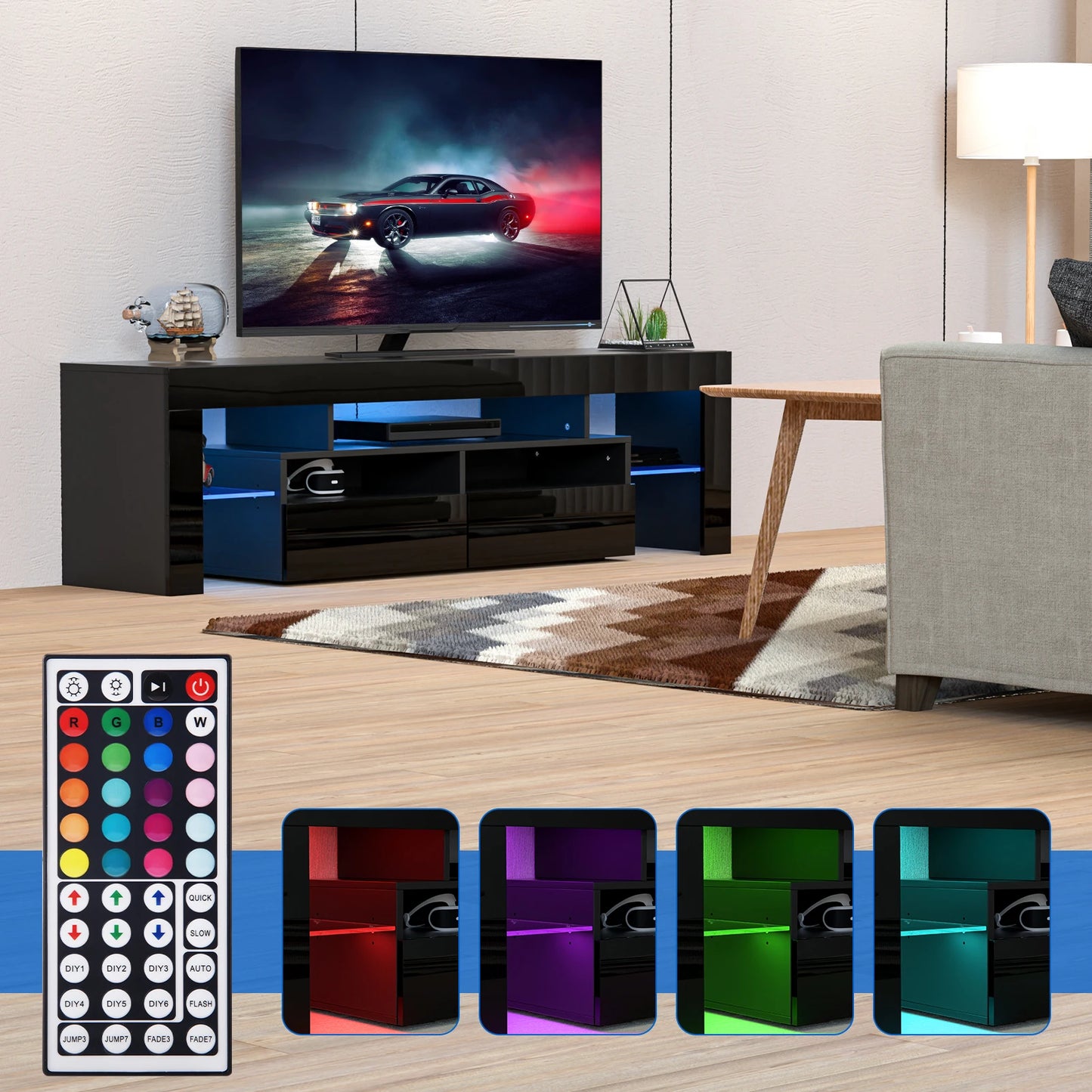 QiaoShiRen LED TV Stand With 20 Lighting Modes Storage Cabinet