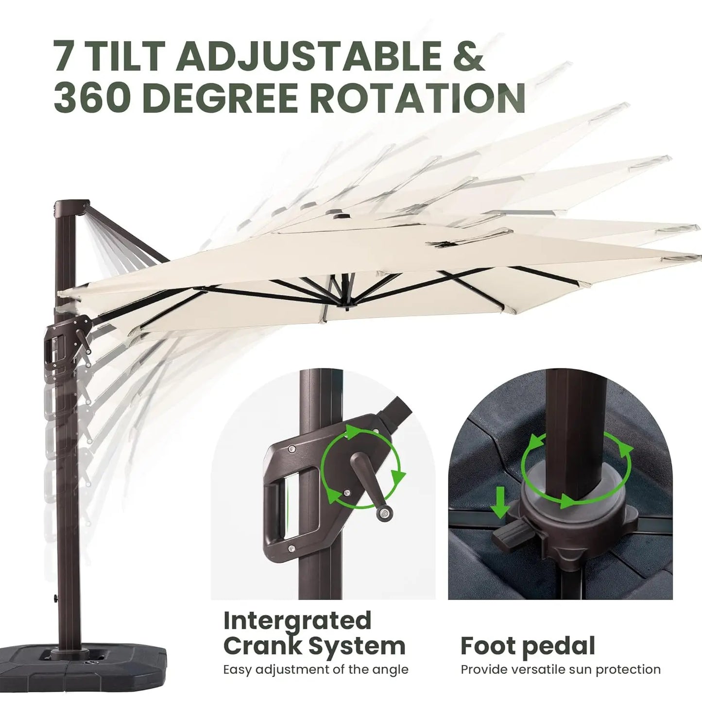 Cantilever Rectangular Patio Umbrella With Base Included And 7 Tilts