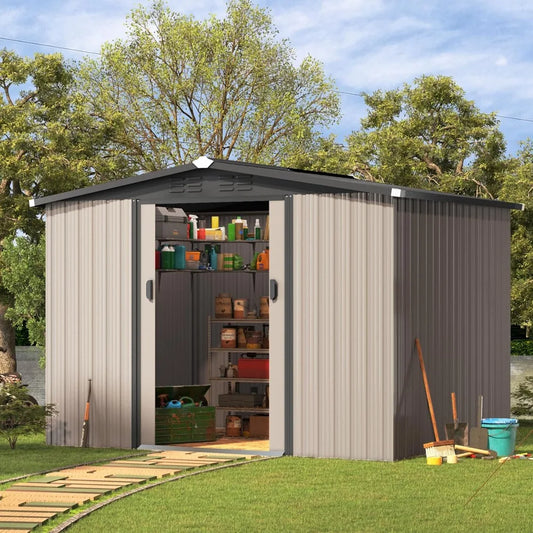 Outdoor Metal Storage Shed With Waterproof Weatherproof Construction Sliding Door