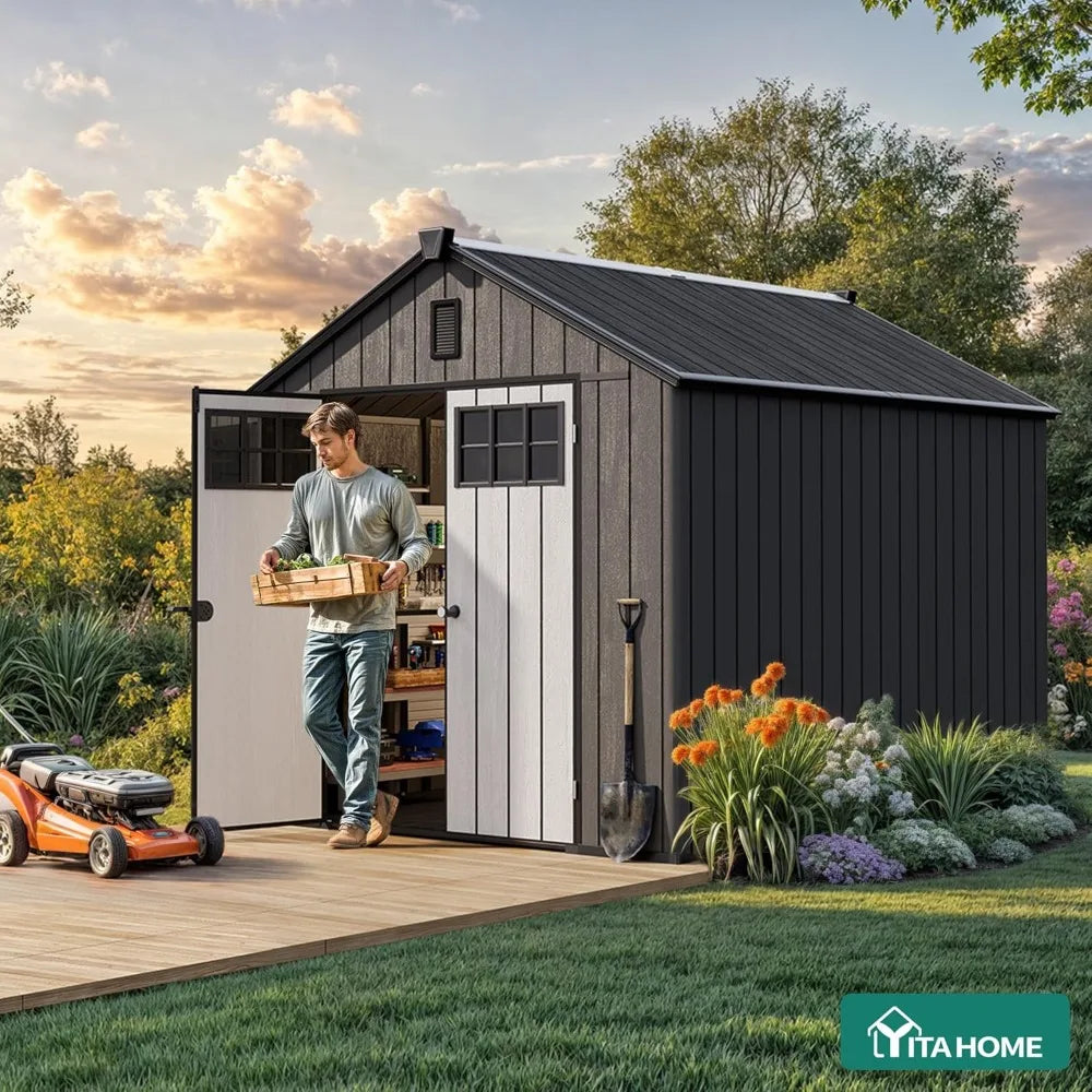 Outdoor Resin Storage Shed With Lockable Doors Windows And Vents