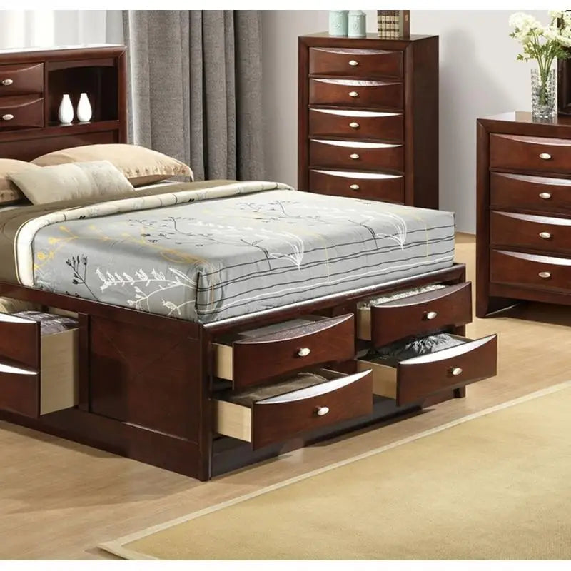 Contemporary Bed With Footboard Drawers And Headboard Bookcase
