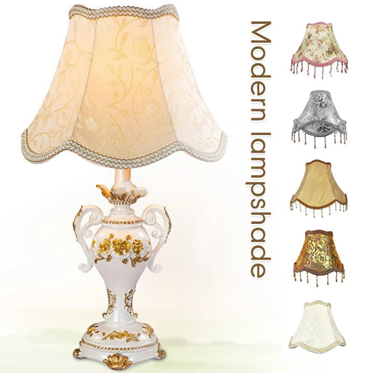 European Luxury Lampshade Floral Bead Trim Fabric Wall Lamp