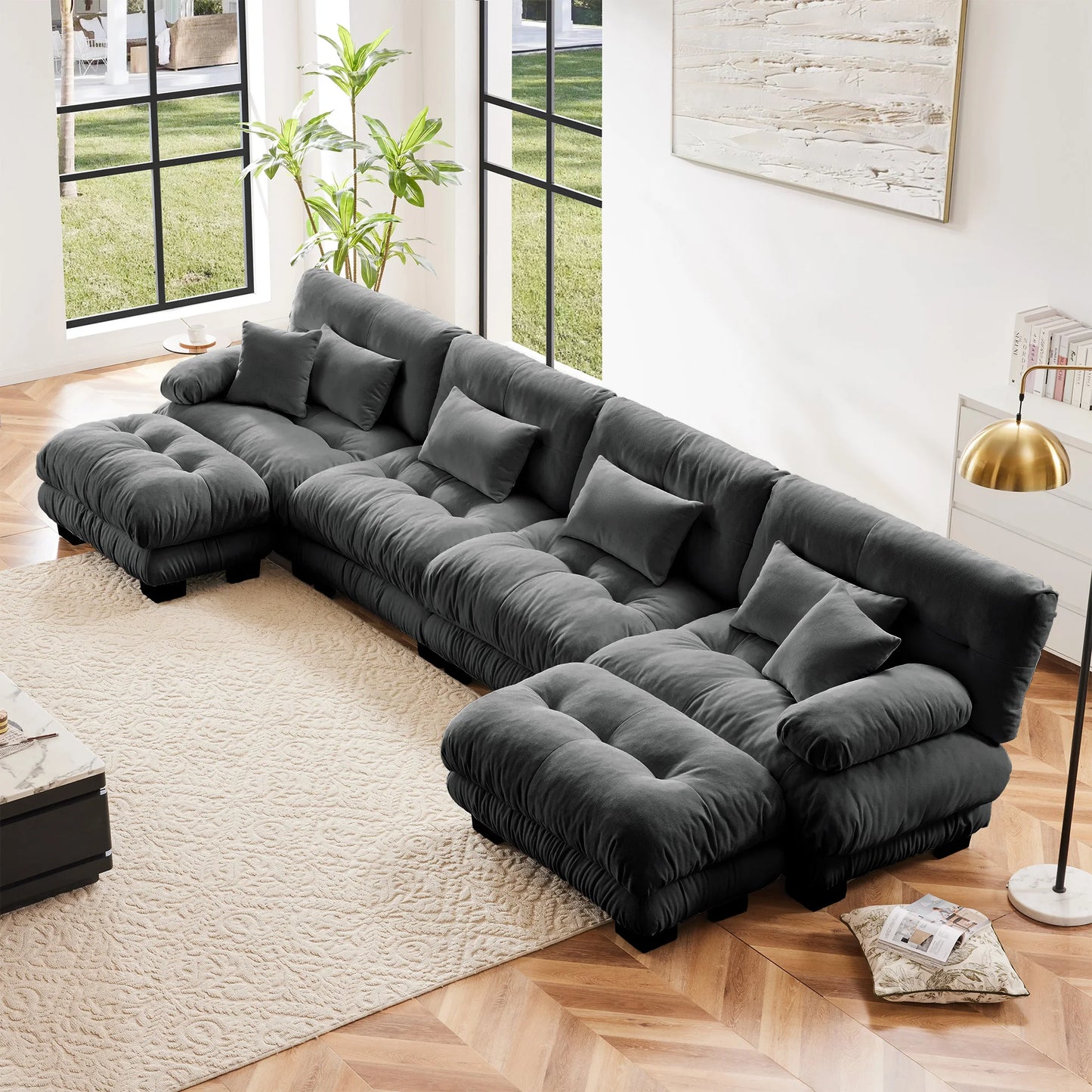 Modular Sectional Sofa Chenille With Ottomans Couch For Home Comfort