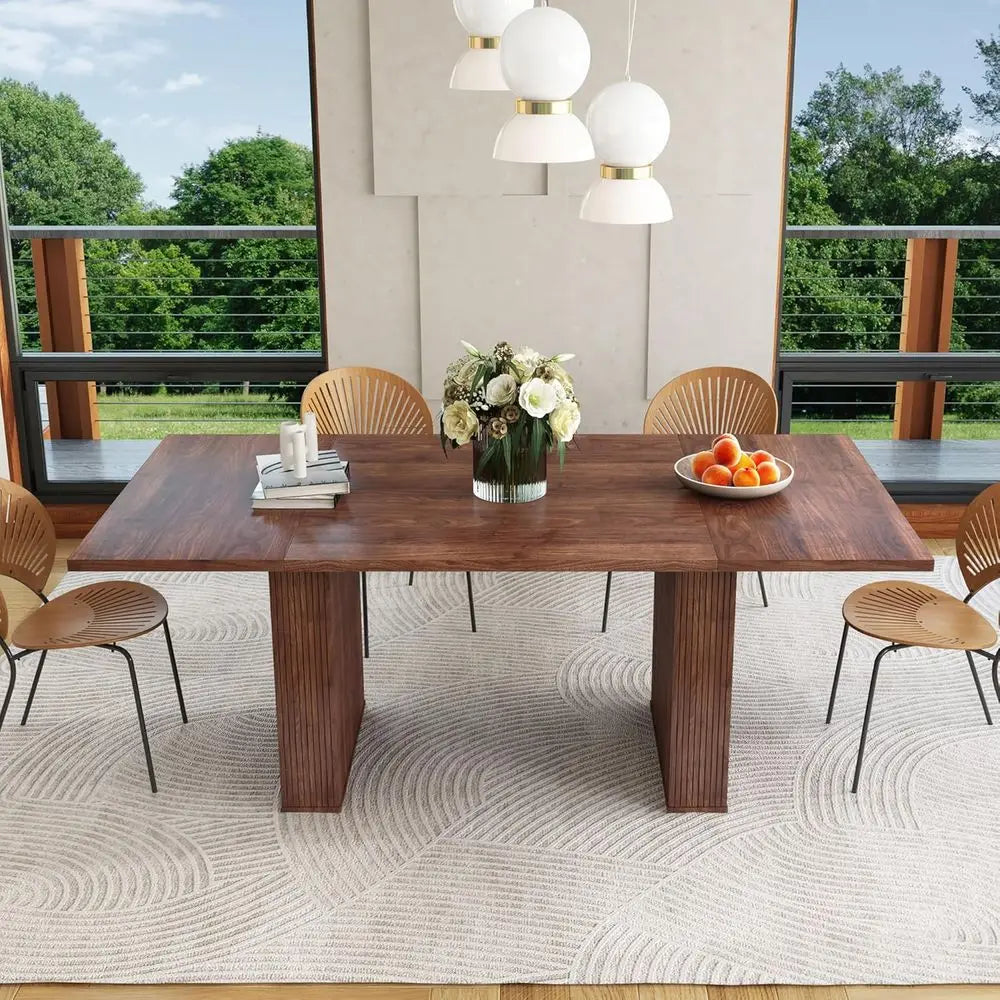 Wooden Dining Table 78 Inch With Luted Design Seating For Six To Ten