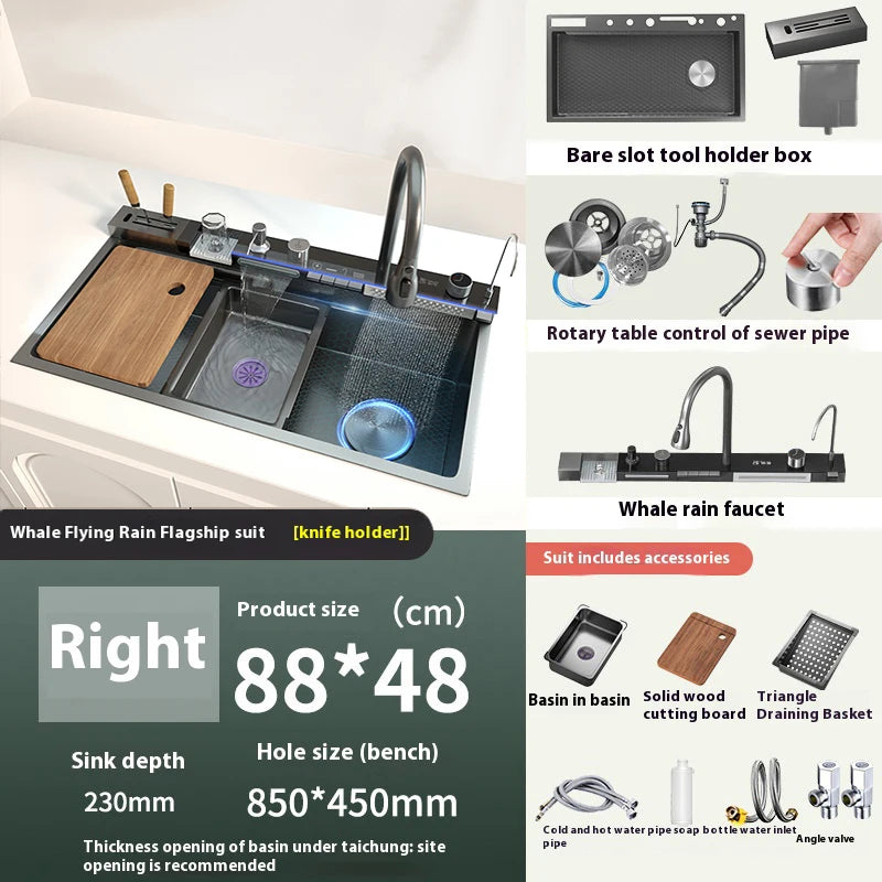 Yuki Like Stainless Steel Waterfall Kitchen Sink With Digital Display