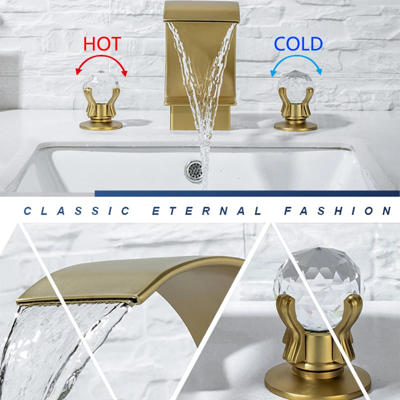 Wanmivezlo Waterfall Basin Faucet Deck Mounted Dual Handle Hot Cold