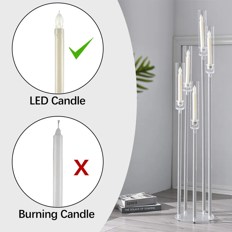 10PCS Acrylic 5 Arm Candelabra Clear Floor Candelabra for Wedding Candlestick Holder for Table Centerpiece Ceremony Party Home