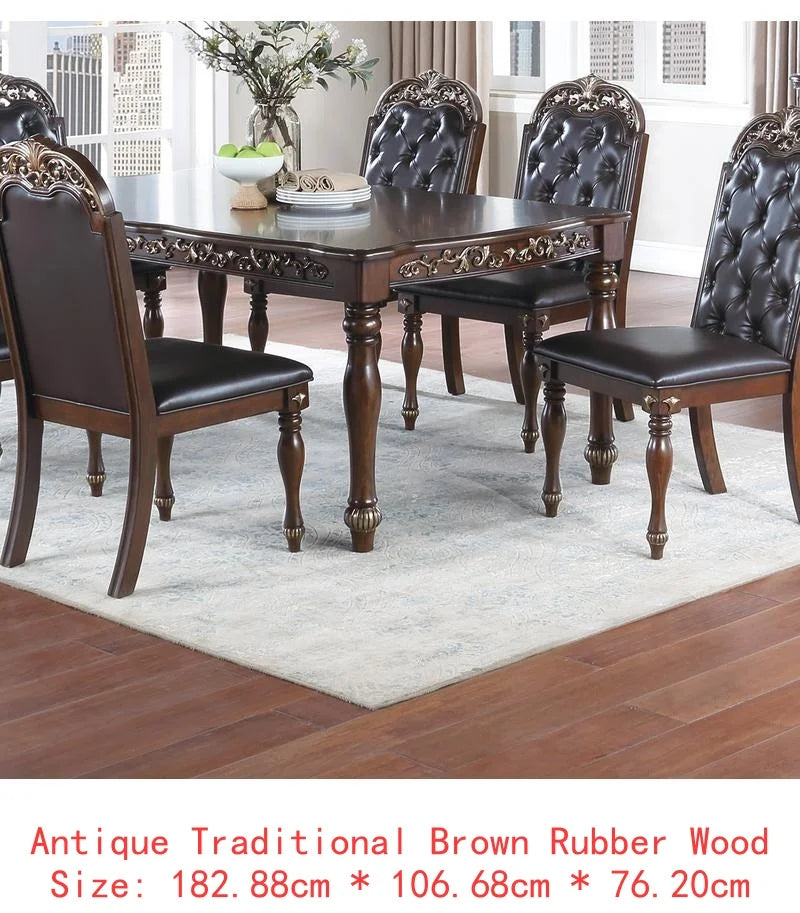 Formal Dining Table With Two Leaves Rubberwood Antique Design