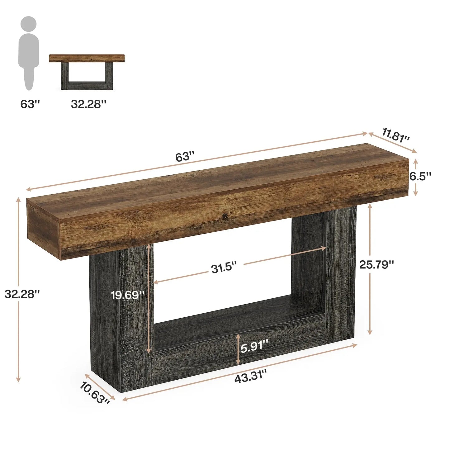 Tribesigns Farmhouse Console Table For Entryway With Sturdy Base