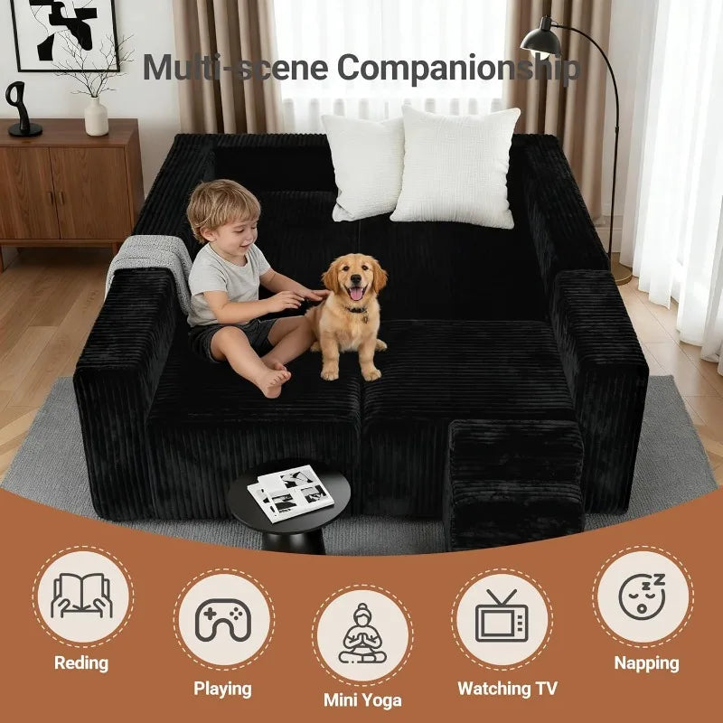 U Shaped Modular Sectional Sofa Corduroy Fabric Couch Double Chaise