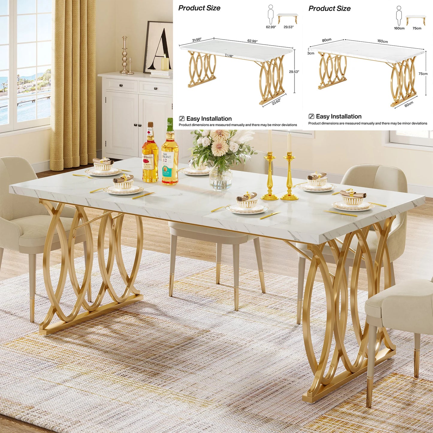 Tribesigns Rectangular Dining Table Modern Kitchen Table With Faux Marble Top