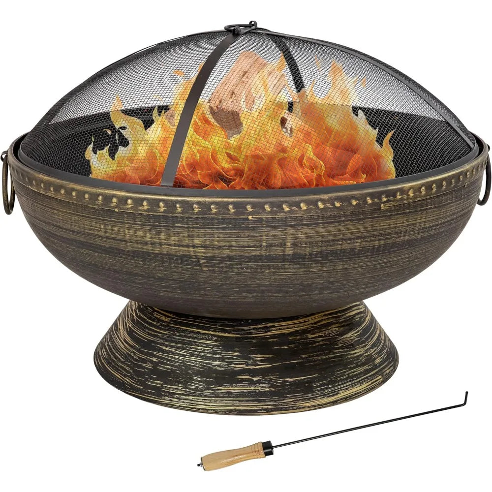 Outdoor Fire Pit Wood Burning With Screen And Poker