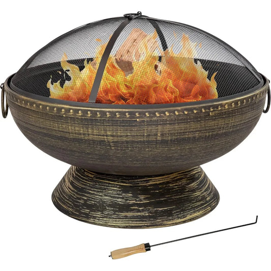 Outdoor Fire Pit Wood Burning With Screen And Poker