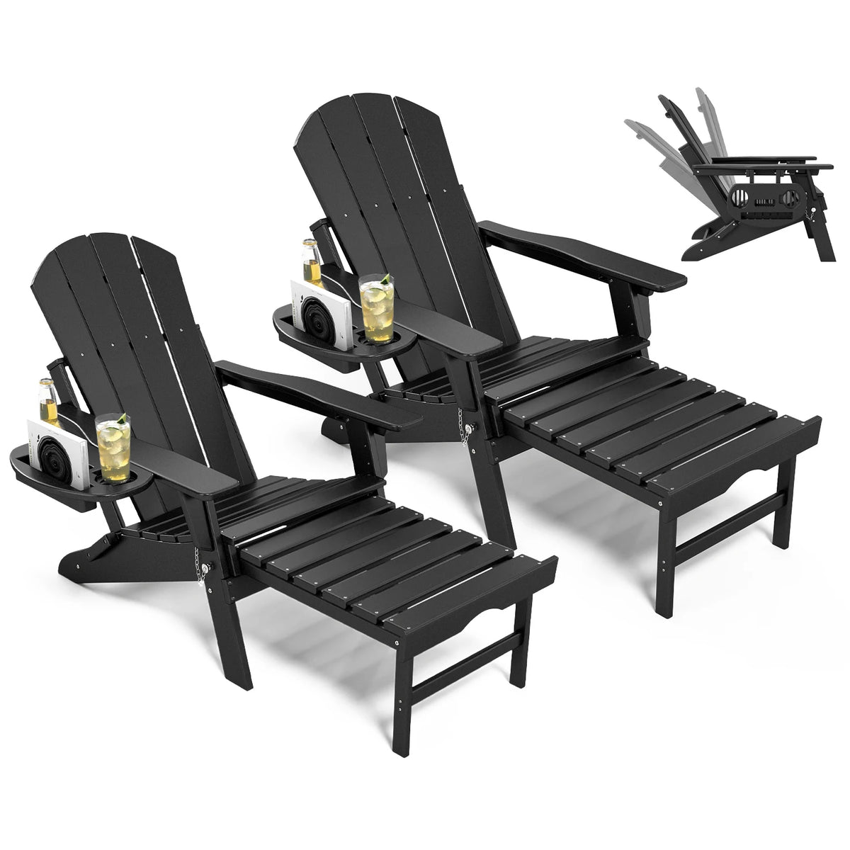 Foowin Adjustable Adirondack Chair With Retractable Ottoman And Side Tray