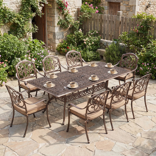 Cast Aluminum Outdoor Patio Dining Set Featuring Umbrella Hole