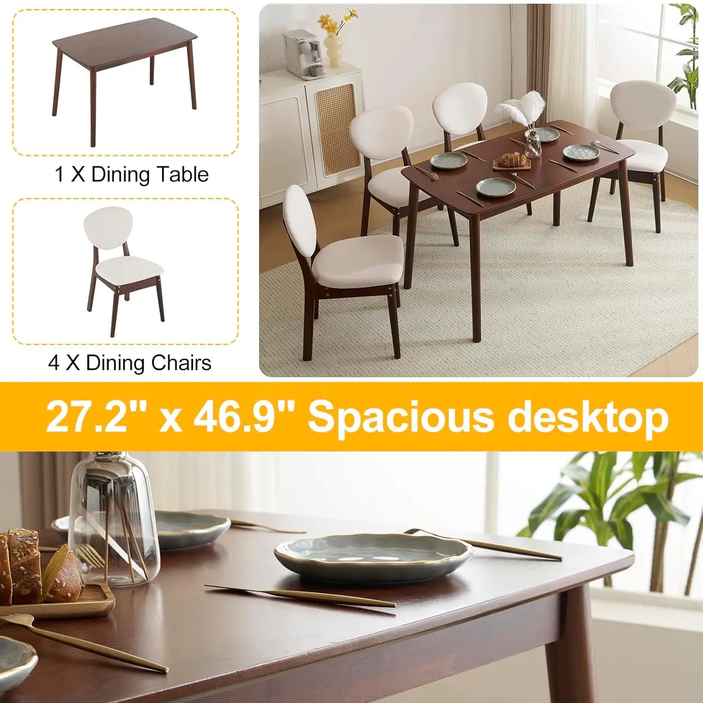 Mid-Century Modern Dining Table Set For Four To Five