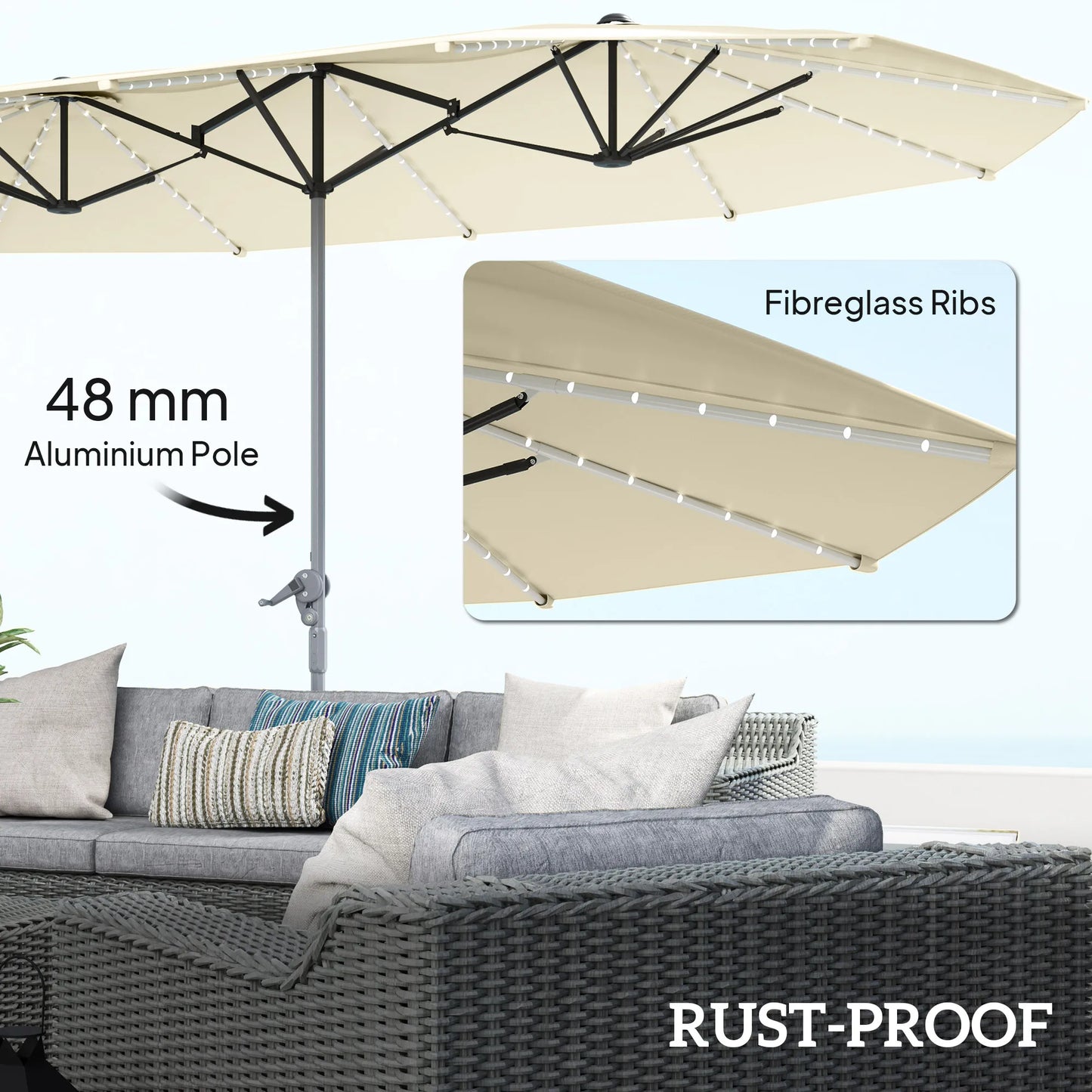 Outsunny Outdoor Patio Umbrella With Integrated Solar Lights