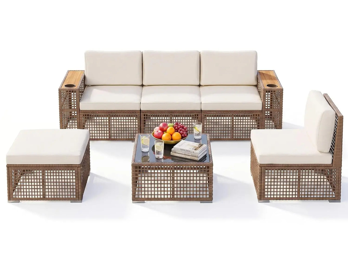 Outdoor Sectional Sofa Set PE Wicker Patio Furniture With Cup Holder