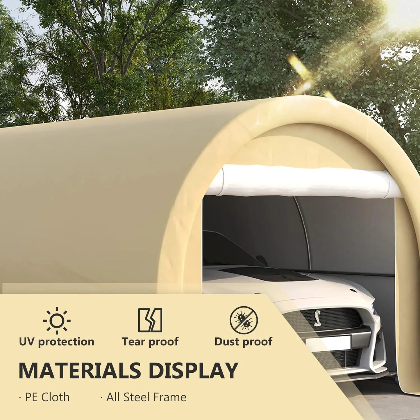 Heavy Duty Portable Carport Shelter Tent With Large Zippered Door