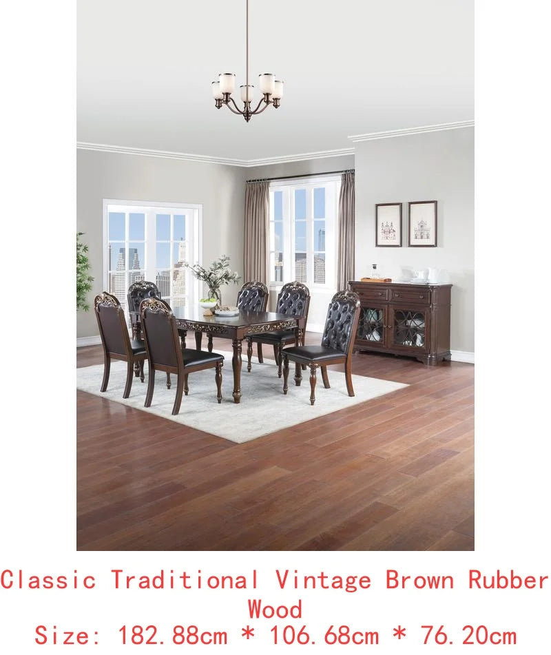 Formal Dining Table With Two Leaves Rubberwood Antique Design