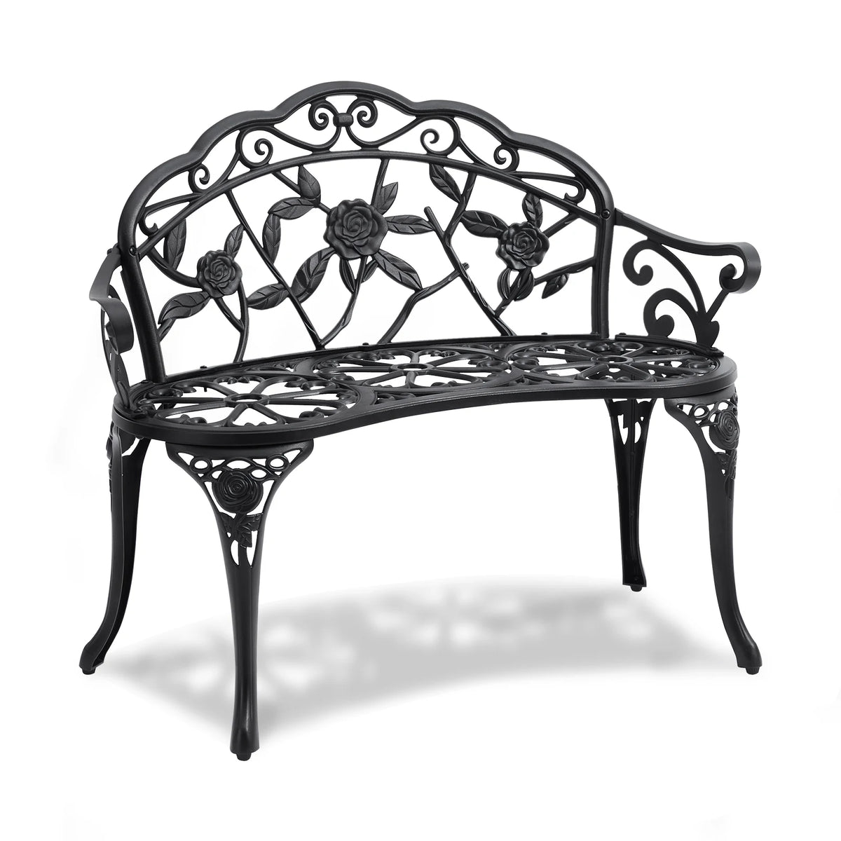 SucceBuy Wooden Outdoor Garden Bench With Metal Frame