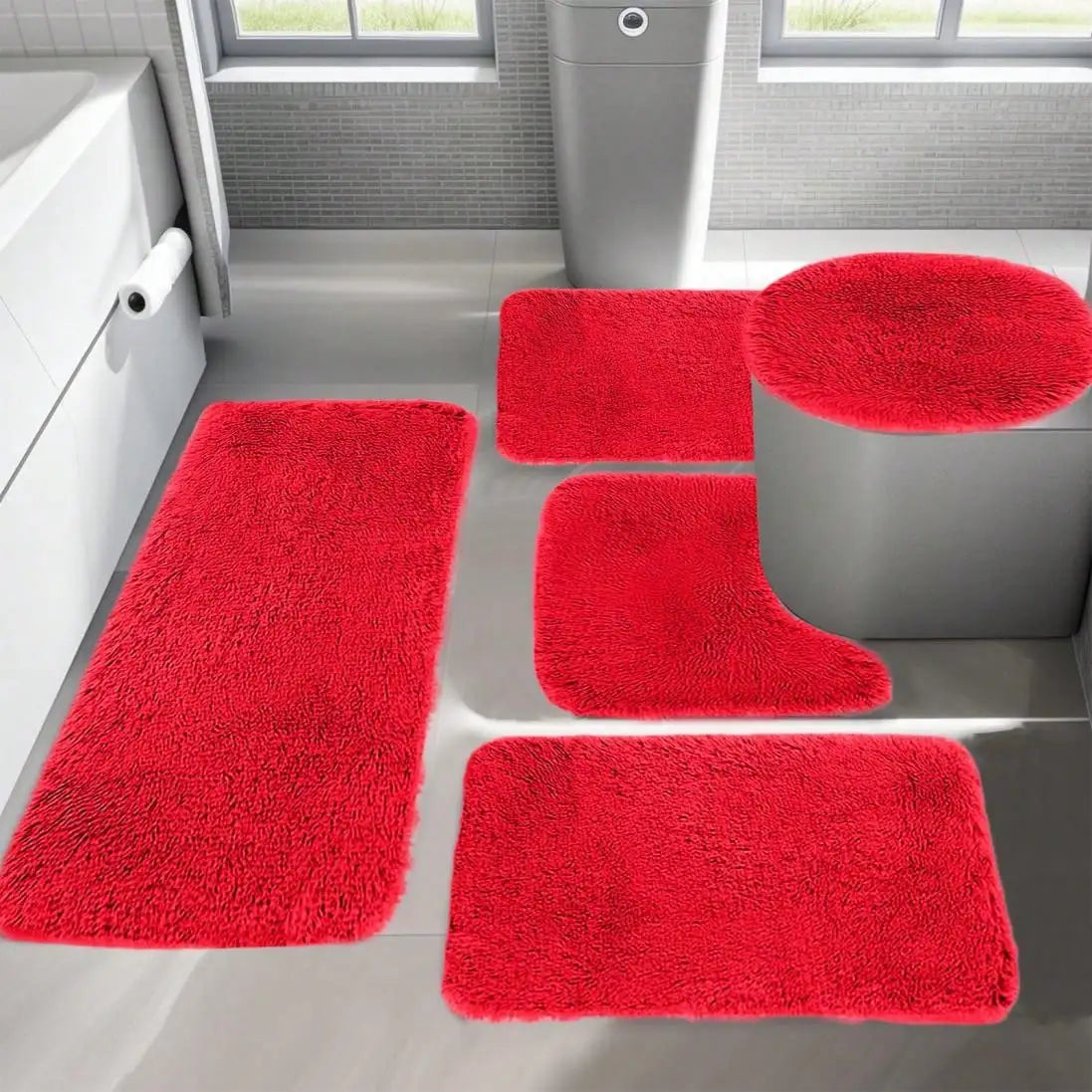 Plush Non Slip Bathroom Rug Set Absorbent And Machine Washable