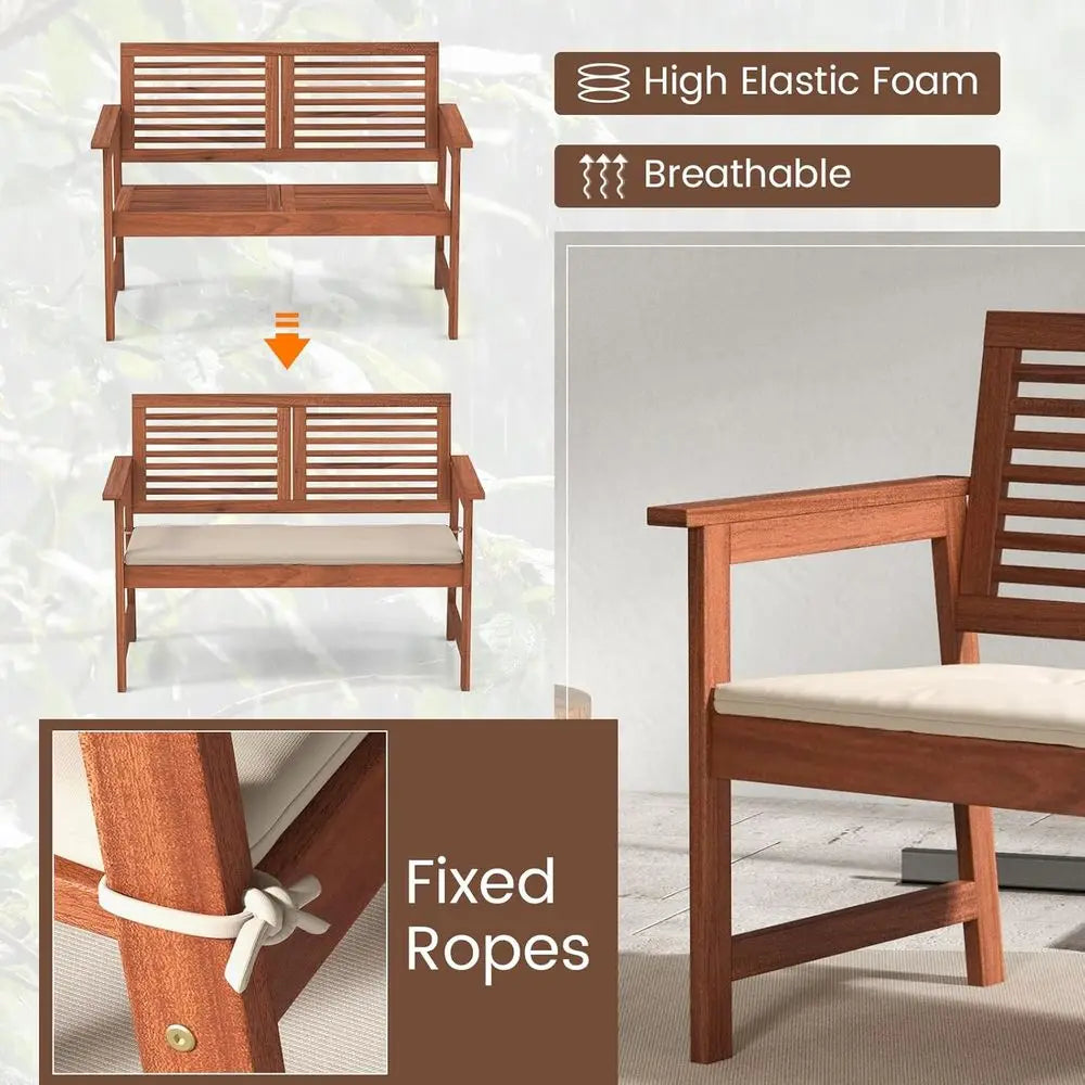 DAFIFY 2 Person Patio Bench With Slatted Back And Cushion