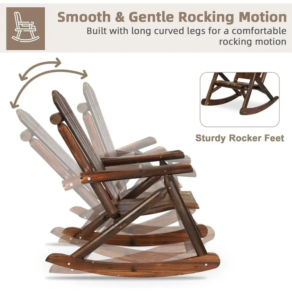 Rustic Wood Rocking Bistro Set With Chairs And Table