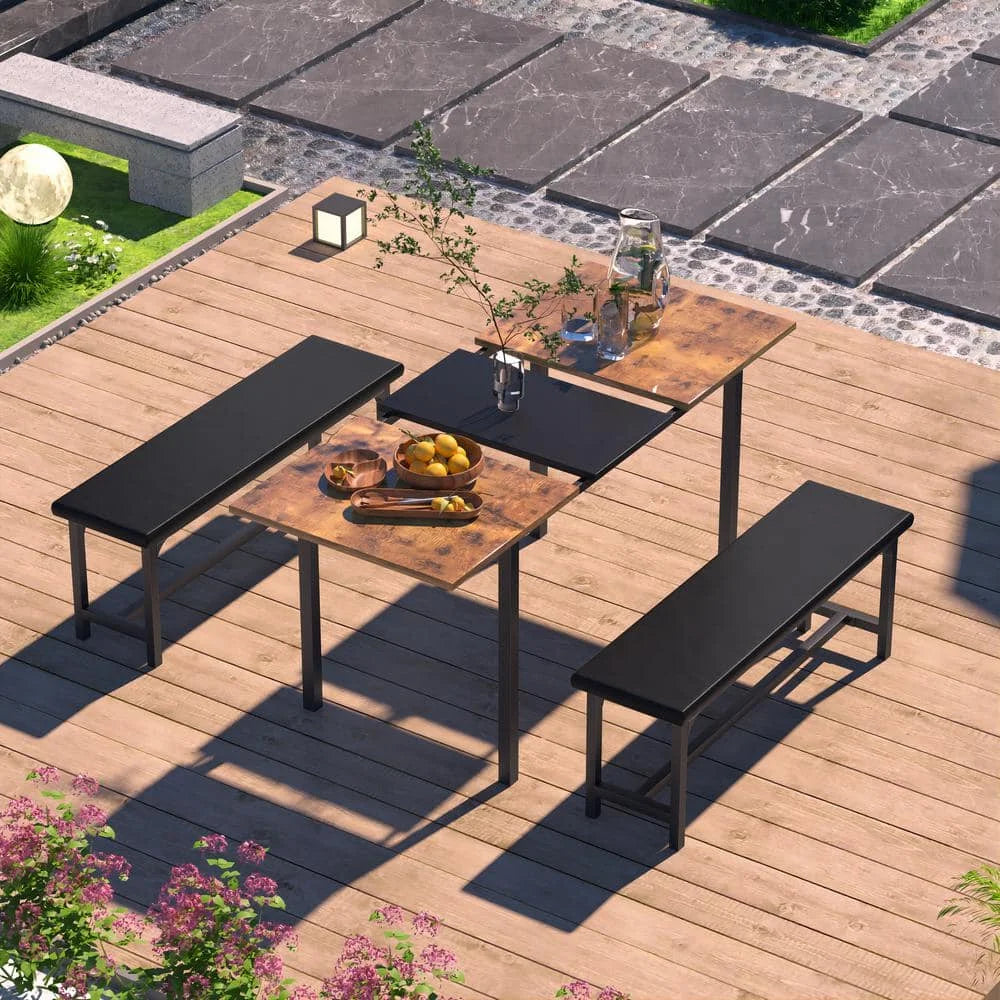 Extendable Dining Table With Benches And Chairs Set Modern Dining Room