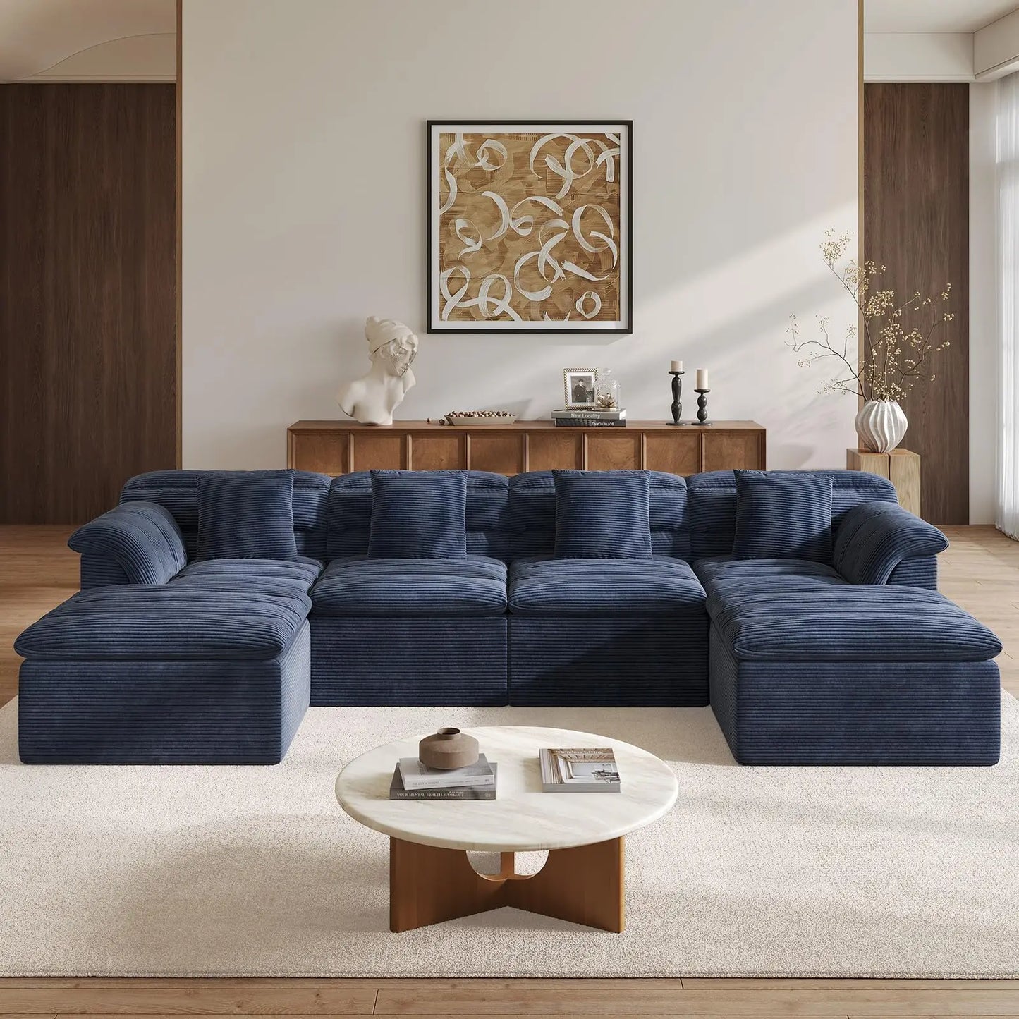 Modular Cloud Sectional Sofa With Ottoman U Shape Corduroy