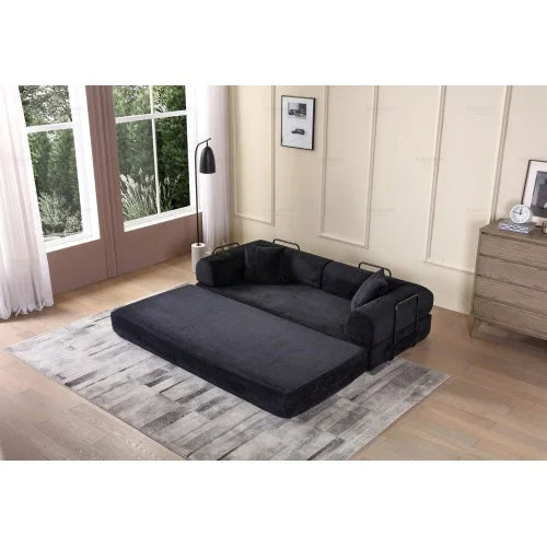 Convertible Sleeper Sofa Bed With Corduroy Folding Mattress Cylindrical Pillow