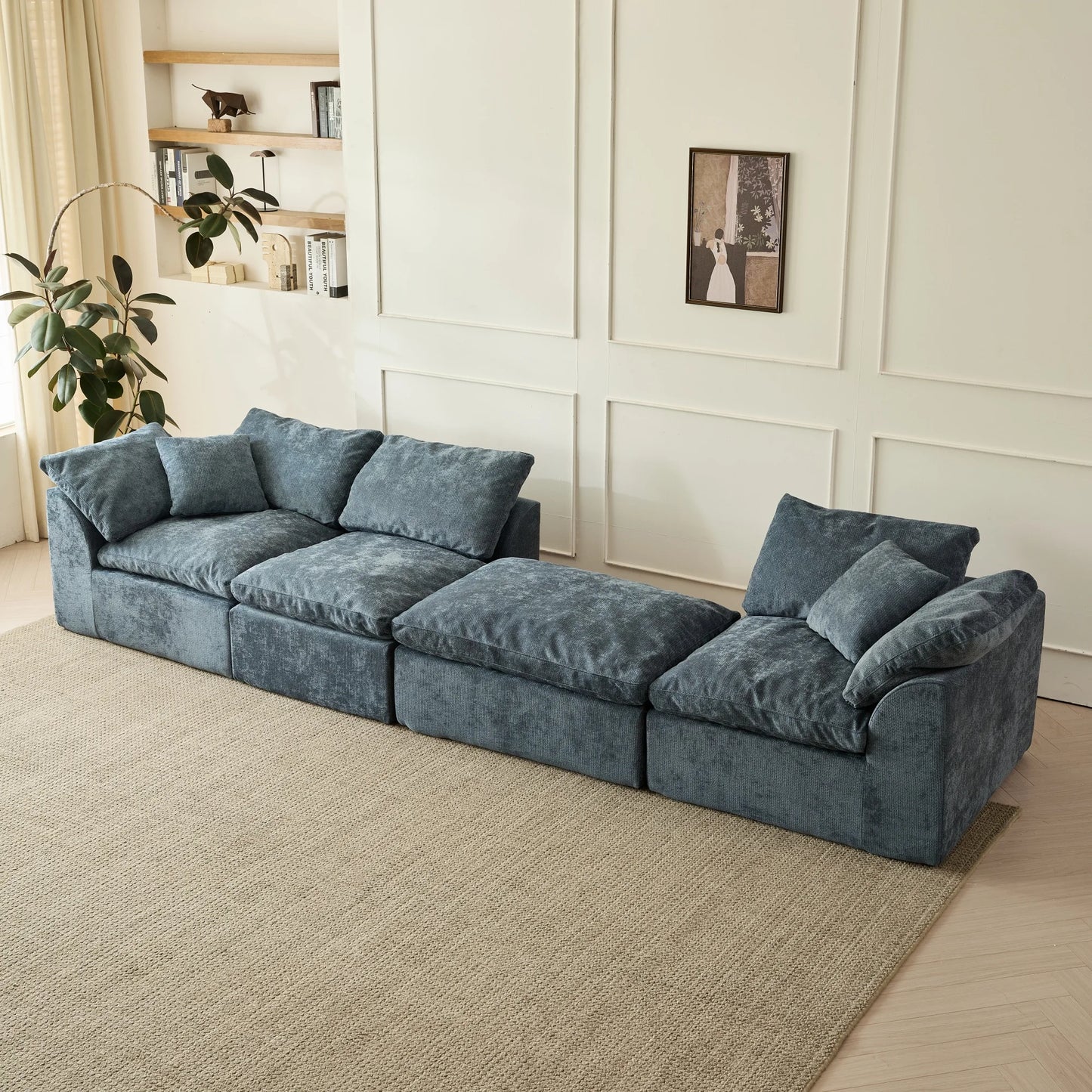 Modern Cloud L Shaped Chenille Sofa Sectional With Configurable SeatingArrangement