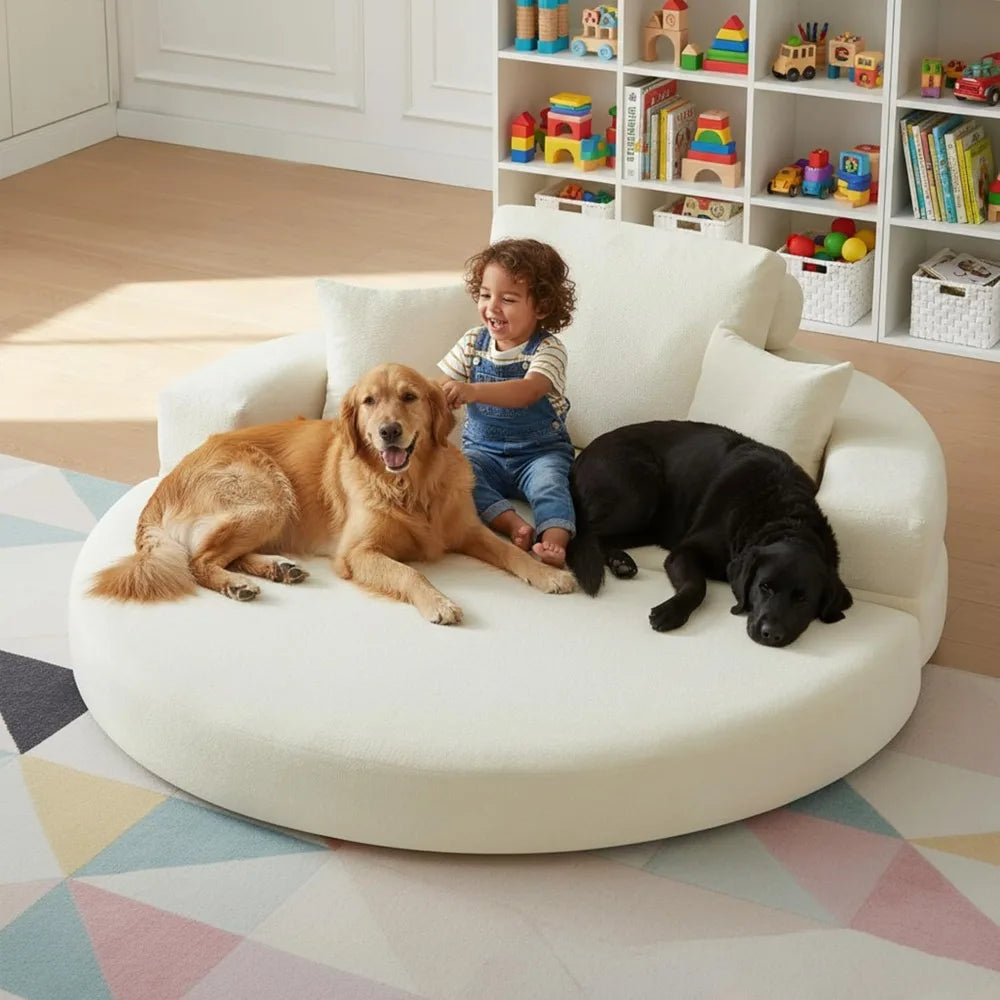 Round Floor Sofa Bed Convertible Loveseat for Living Room