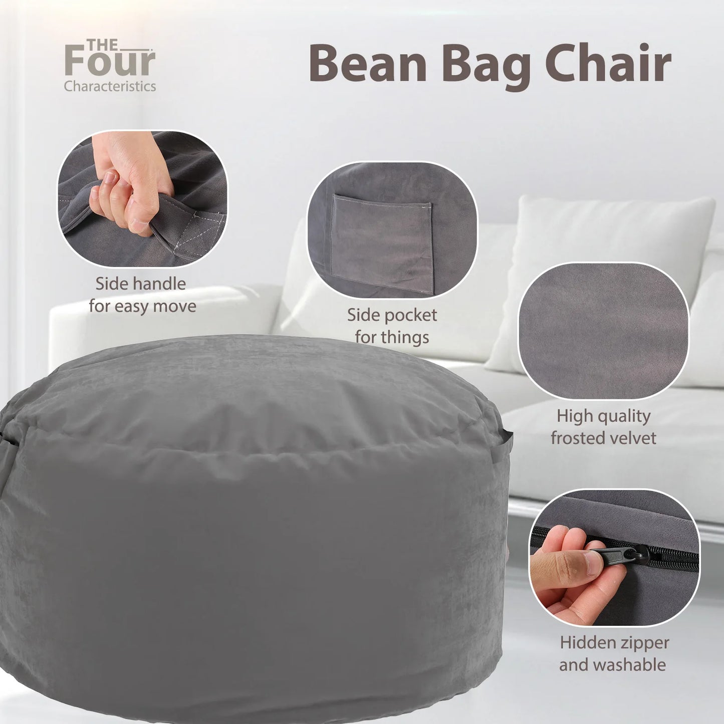 JHK Bean Bag Chair Foam Filled With Removable Cover For Gaming Reading And Home Theater