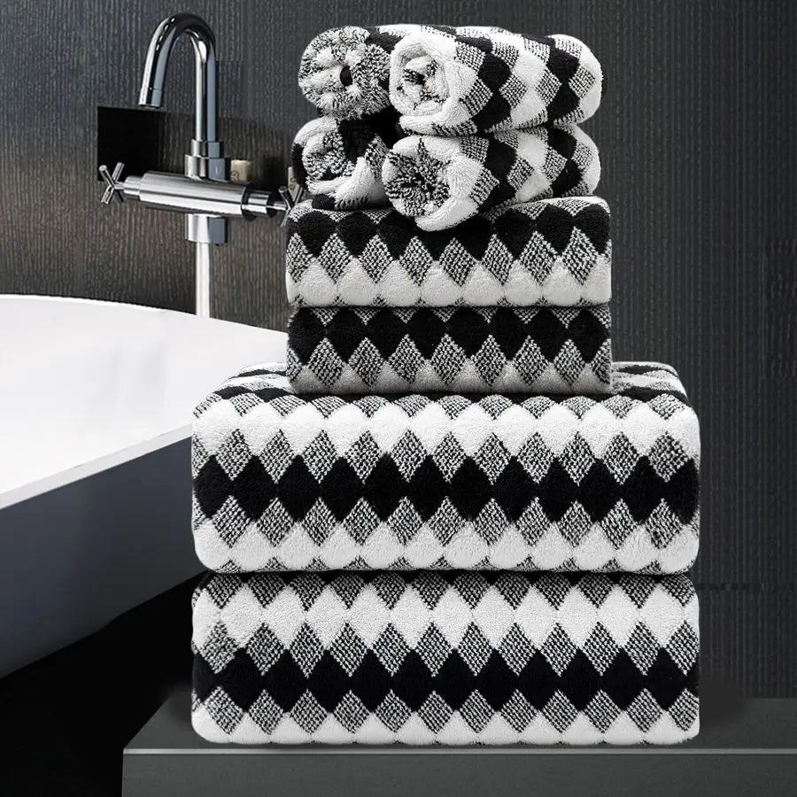 Piece Bathroom Towel Set Black White2 Oversized Large Bath Towels Sheet,2 Hand Towels,4 Washcloths 600GSM Soft Towel Set for Bat