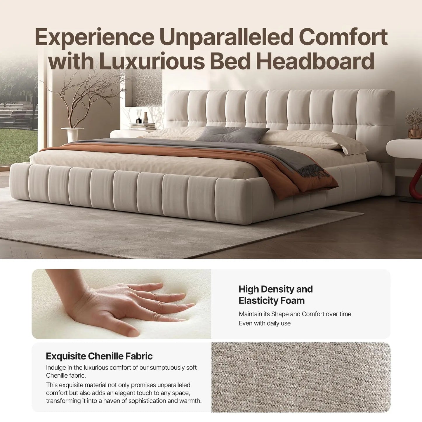 QWC Modern Cloud Platform Bed With Headboard And Footboard