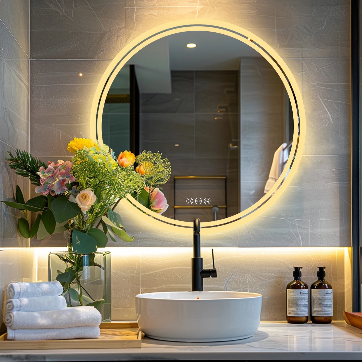 Wisfor Bathroom Led Circle Backlit Wall Mirror Anti Fog IP65