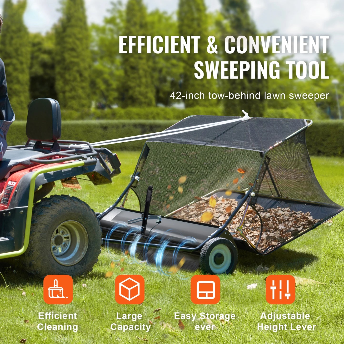 SucceBuy Lawn Sweeper Tow Behind Adjustable Height Heavy Duty