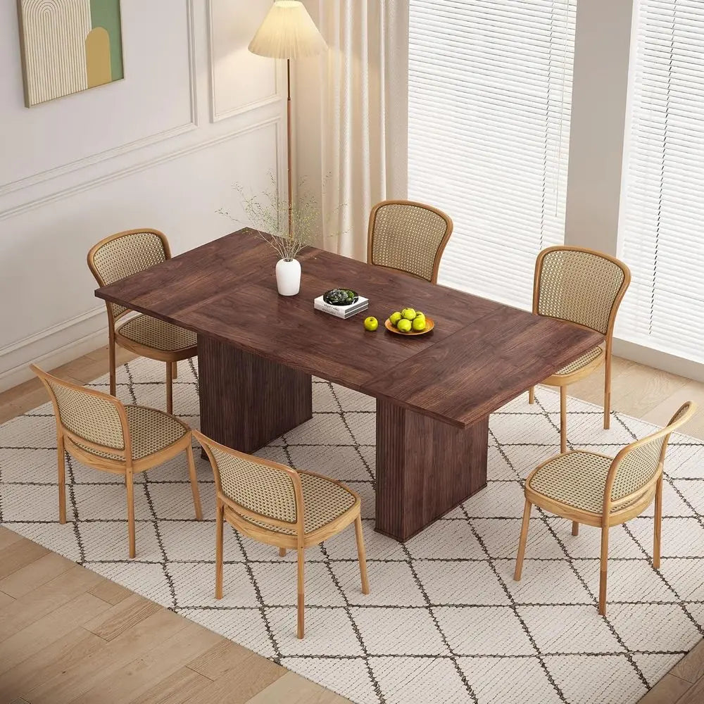 Wooden Dining Table 78 Inch With Luted Design Seating For Six To Ten