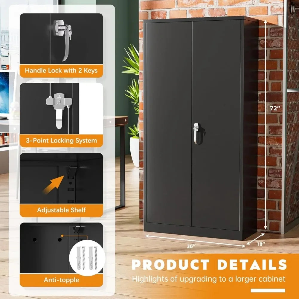 Steel Locking Garage Storage Cabinet 4 Adjustable Shelves 2 Doors