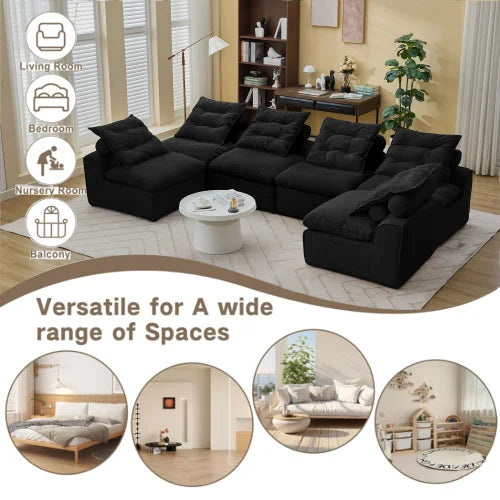 Modular Sofa With Corduroy Fabric And Neck Pillow System