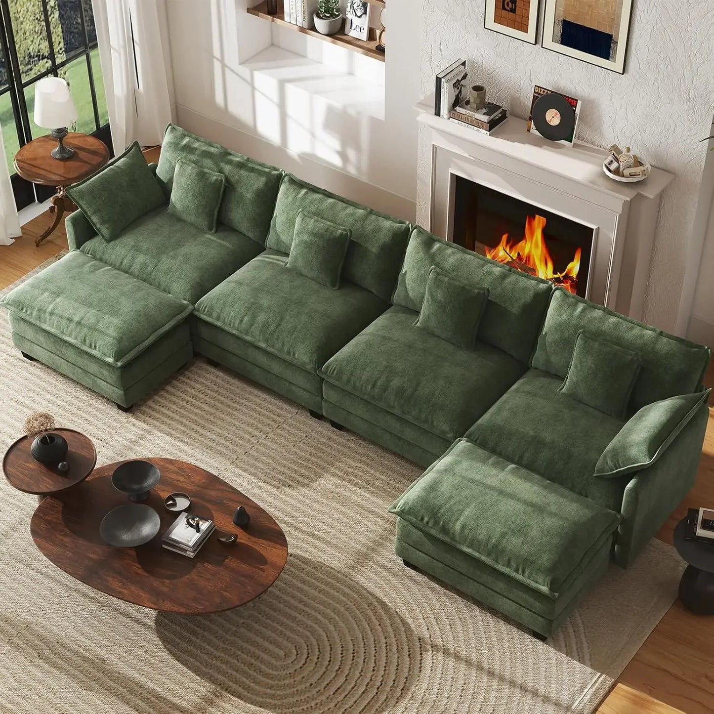 Modular Sectional Sofa U Shaped Chenille Couch Set 4 Seaters