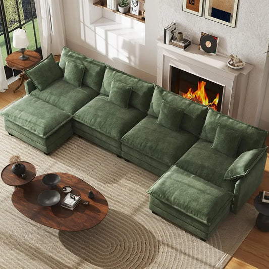 Modular Sectional Sofa U Shaped Chenille Couch Set 4 Seaters