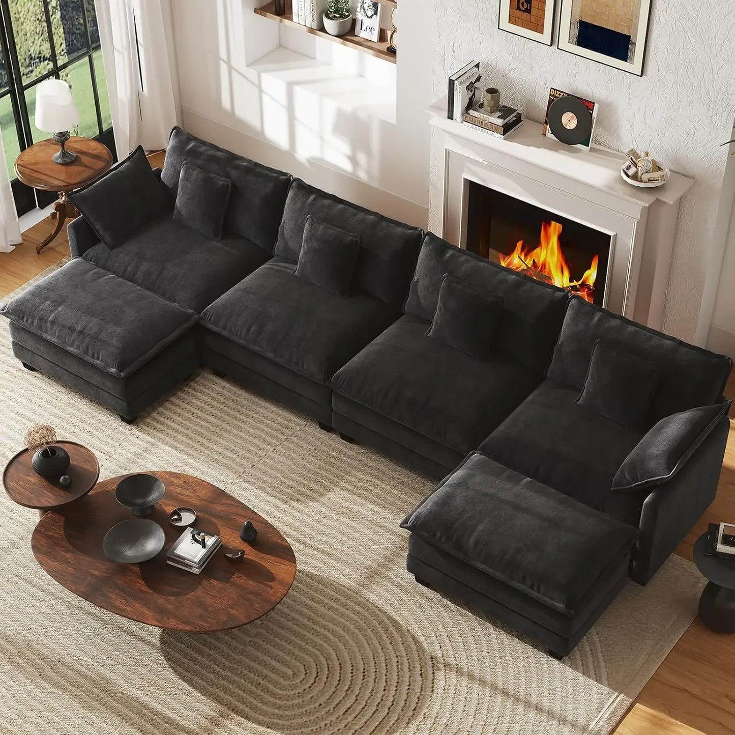 Modular Sectional Sofa U Shaped Chenille Couch Set 4 Seaters