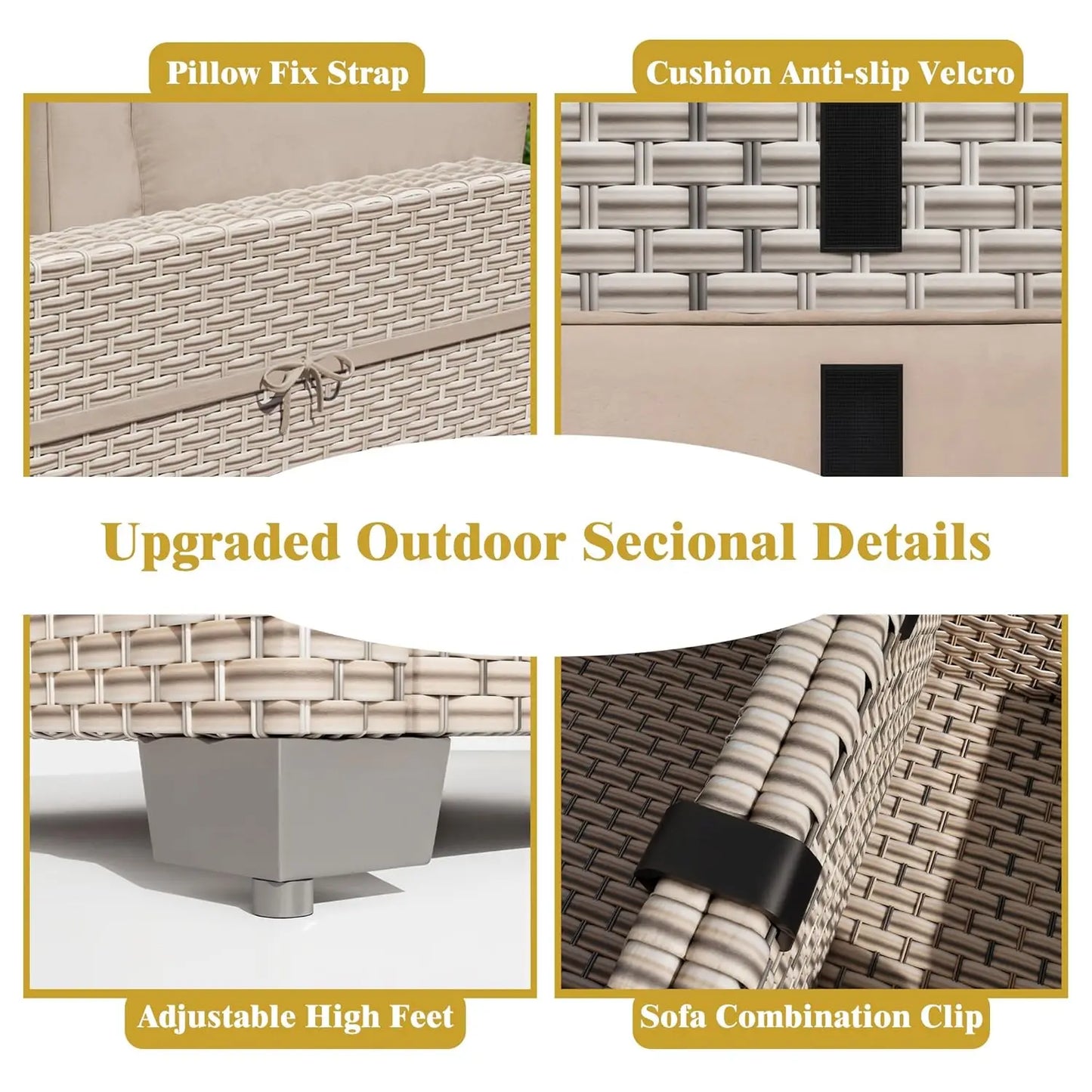 7 Pieces Patio Furniture Set, Outdoor Sectional Wicker Sofa with Thick Cushions and Storage Coffee Table, Rattan, Customized