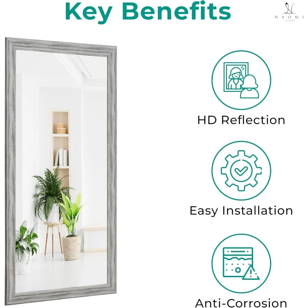 Farmhouse Full-Length Mirror with Wood Frame, Rustic 66x32 Large Floor Mirror, Elegant Full Body Standing