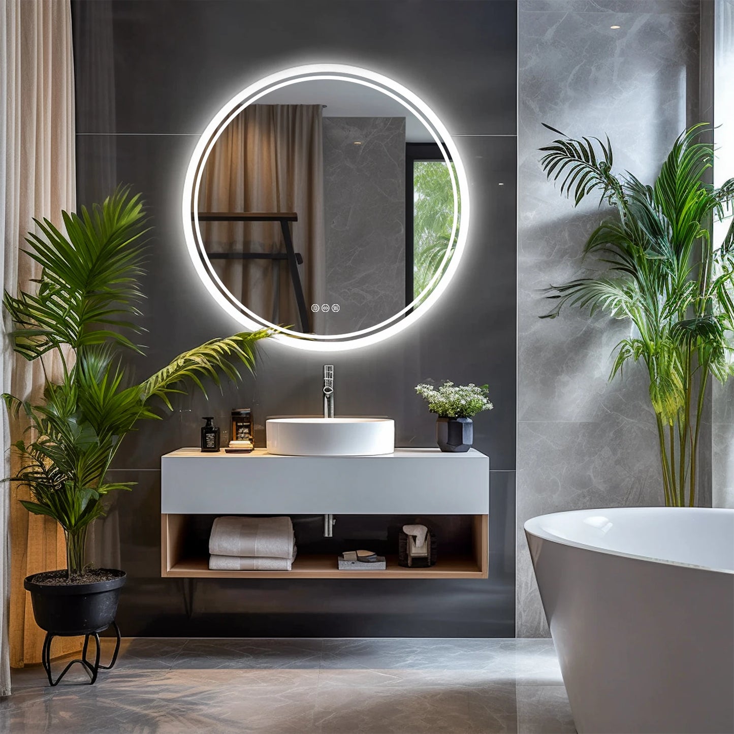 Wisfor Bathroom Led Circle Backlit Wall Mirror Anti Fog IP65