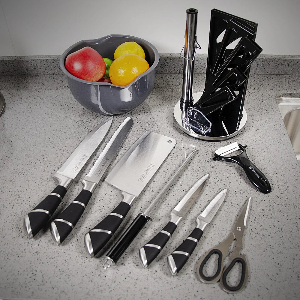 ZENG Stainless Steel Kitchen Knife Set With Sharpener And Nonstick Coating