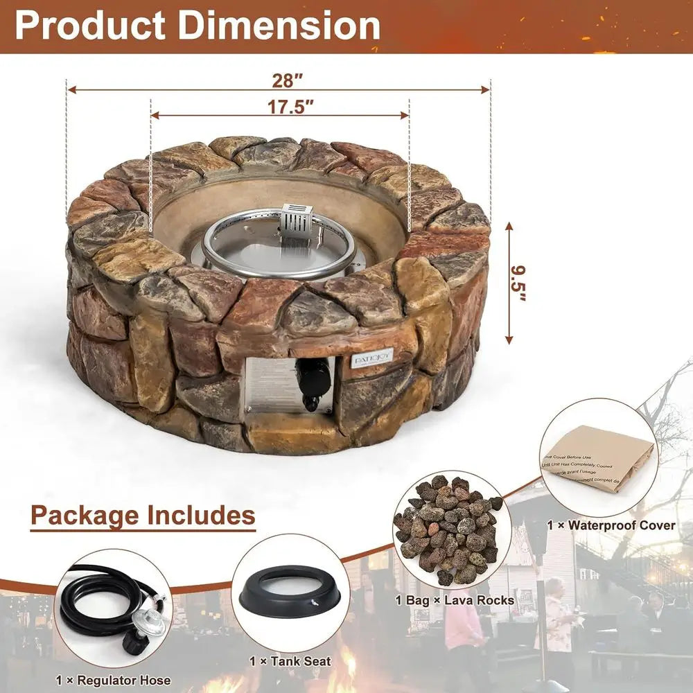 Round Propane Fire Pit 40,000 BTU Lava Rocks PVC Cover